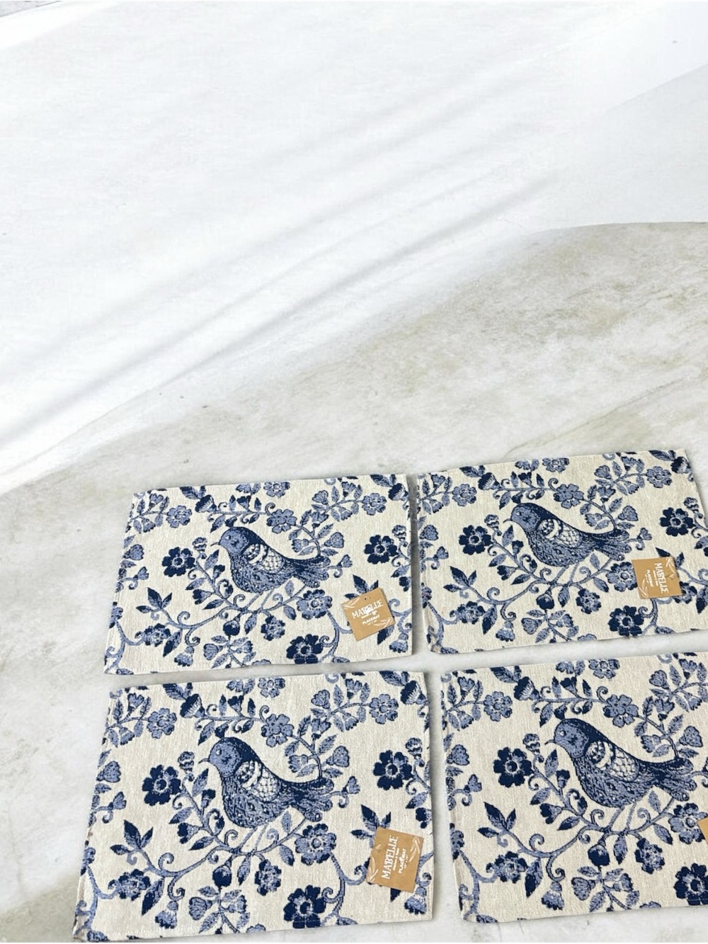 Blue Bird Floral Jacquard Placemats - Set of 4
